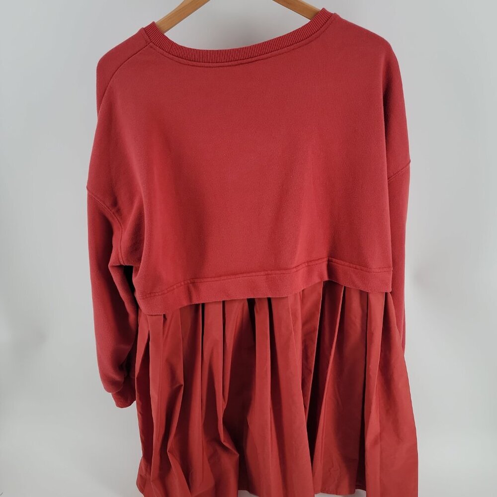 ANRABESS Red Sweatshirt Dress XL – Cozy Pleated Skirt Tunic, Holiday Casual - Picture 4 of 6